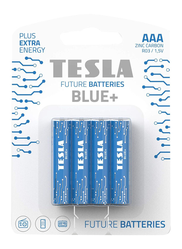 

Tesla Blue+ AAA 1.5V Zinc Carbon Blister Batteries, 4 Pieces, Blue