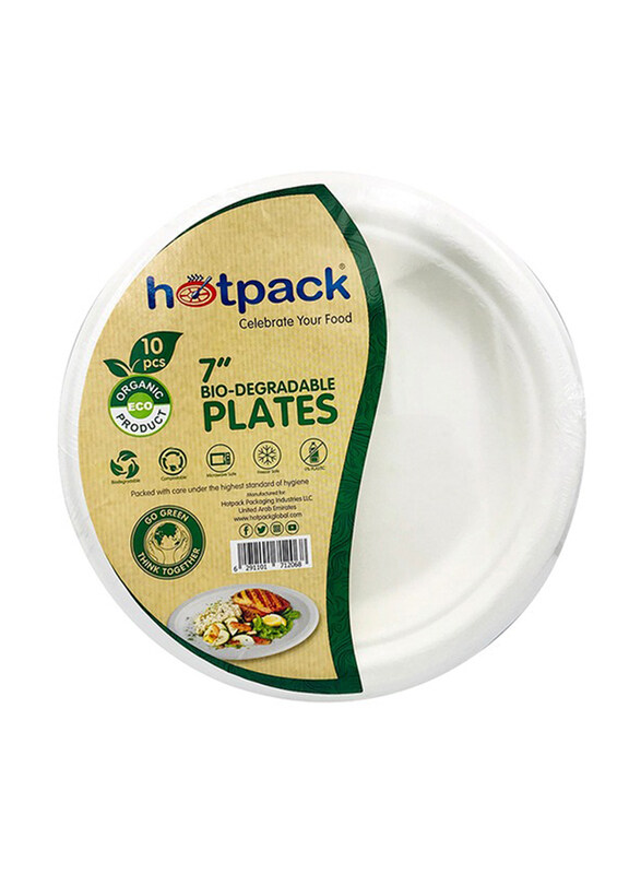 

Hotpack 7-Inch 10-Piece Bio-Degradable Round Paper Pulp Plate, White