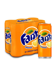Fanta Orange Carbonated Soft Drink, 6 Cans x 330ml