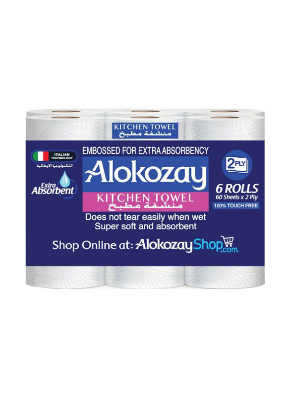 Alokozay Kitchen Towel, 2 Ply x 60 Sheets x 6 Rolls