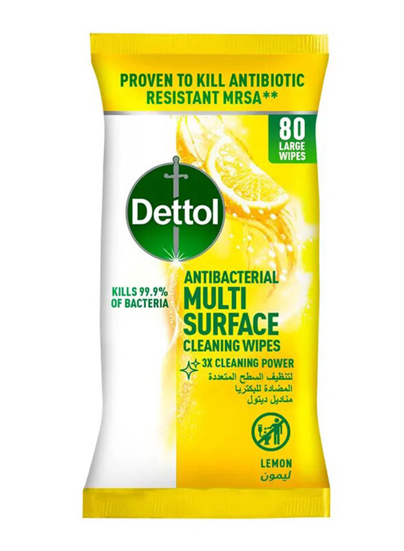 

Dettol Lemon Antibacterial Multi Surface Cleaning Wipes, 80 Wipes