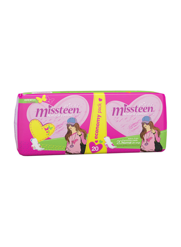 Private Missteen Natural Cotton Panty Liners, Normal, Multicolour, 20 Pads