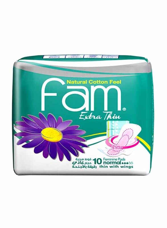 

Fam Extra Thin Sanitary Pads with Wings, Regular, 10 Pieces