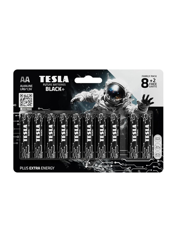 

Tesla Black+ AA 1.5V Alkaline Batteries, 10 Pieces, Black