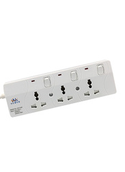 Ak Kemco 3-Way UK Plug Extension Sockets with 5-Meter Cable, White