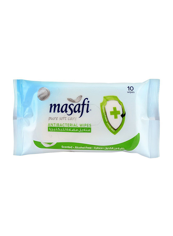 Masafi Anti Bacterial Alcohol Free Scented Wipes, 10 Pieces