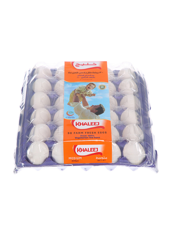 Khaleej Farm Fresh Medium White Eggs, 30 Pieces