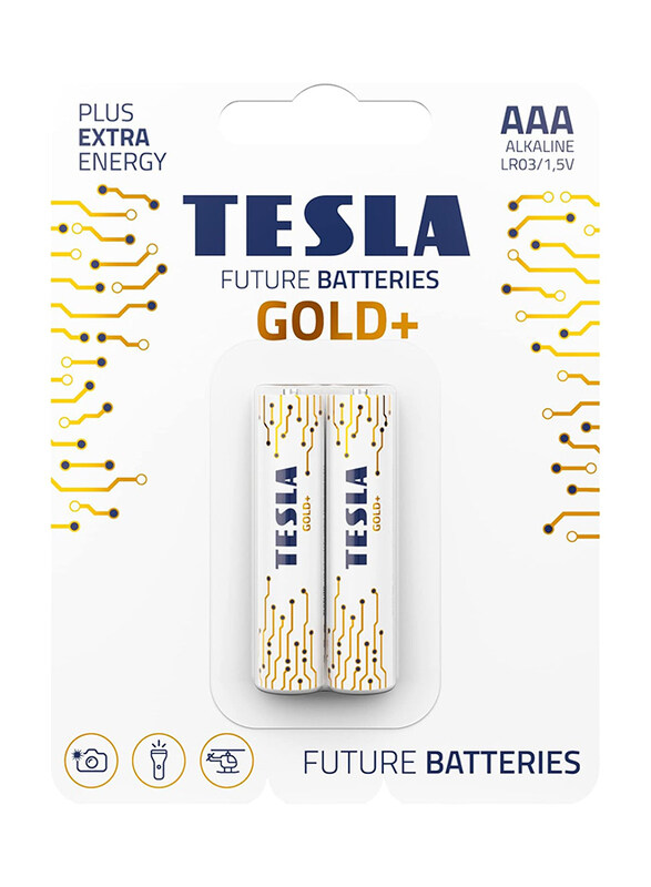 

Tesla Gold+ AAA 1.5V Alkaline Batteries, 2 Pieces, White