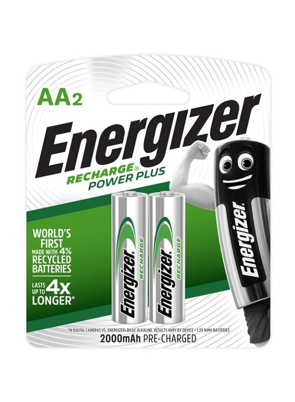 Energizer Recharge Power Plus AA Batteries, 2 Pieces, Silver