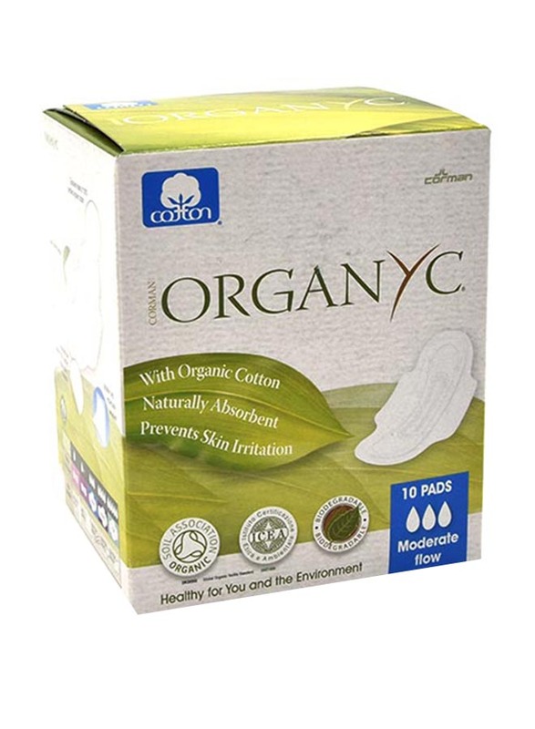 Organyc Moderate Flow 100% Cotton Sanitary Pads, 10 Pads