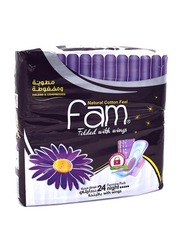 Fam Natural Cotton Feel Night with Wings Sanitary Pads, 24 Pads