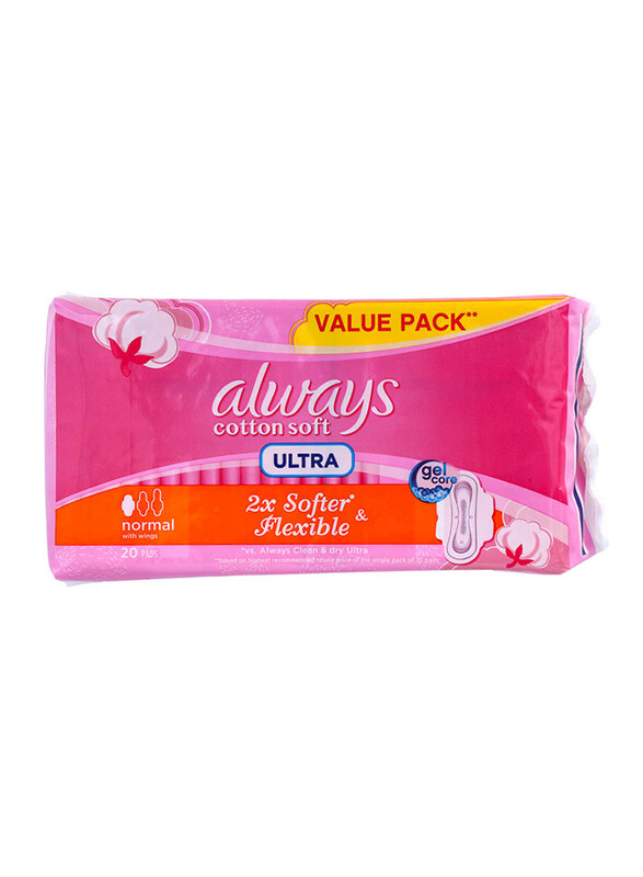 

Always Cotton Soft Ultra Gel Core Sanitary Pads, Normal, 20 Pieces