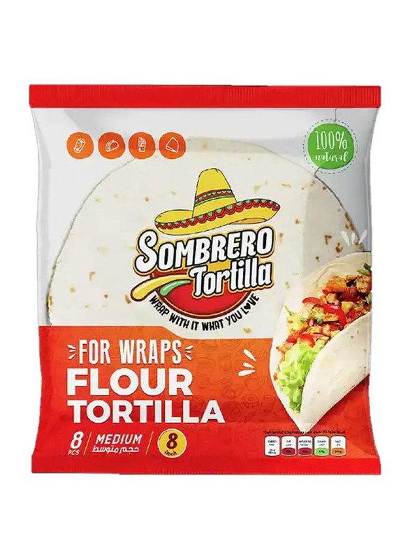 Sombrero Tortilla 8 Inch Plain Wheat Flour Wraps, 8 Pieces x 340g