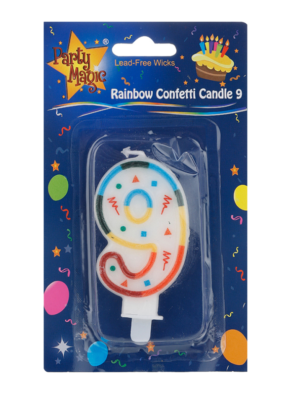 Party Magic Rainbow 9 Numerical Candle with Holder, Multicolour