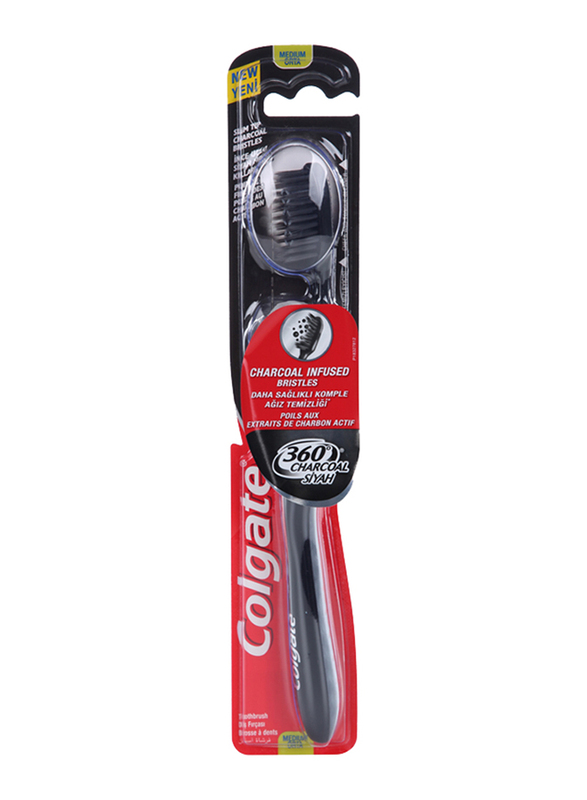 Colgate 360 Charcoal Medium Toothbrush, Black