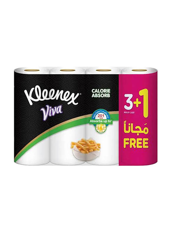 Kleenex Viva Calorie Absorb Kitchen Towel Rolls, 4 x 55 Sheets, White