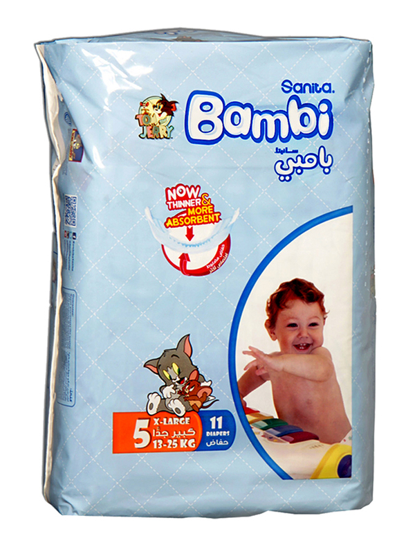Sanita Bambi Extra Absorption Baby Diapers, Size 5, X-Large, 12-22 Kg, 11 Counts