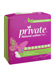 Private Natural Cotton Feel Maxi Trifold Sanitary Pads with Wings, Normal, 30 Pads