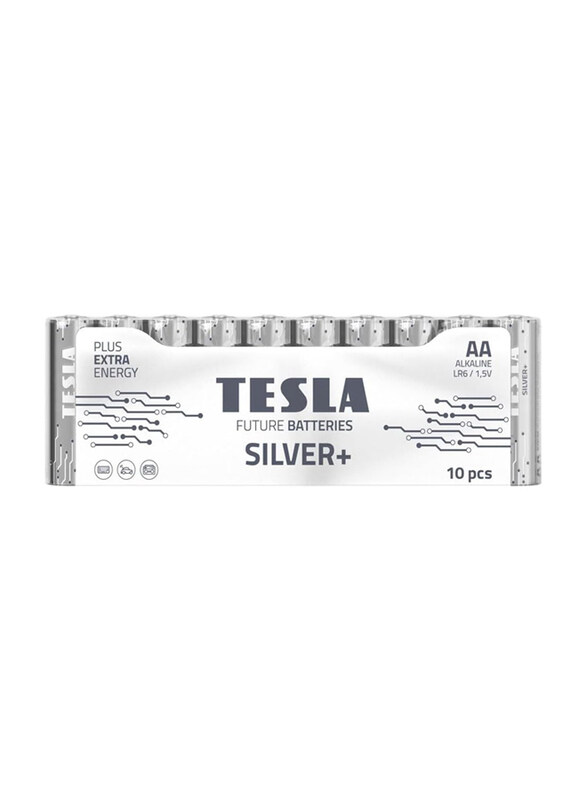 

Tesla Silver+ AA 1.5V Alkaline Batteries, 10 Pieces, Silver