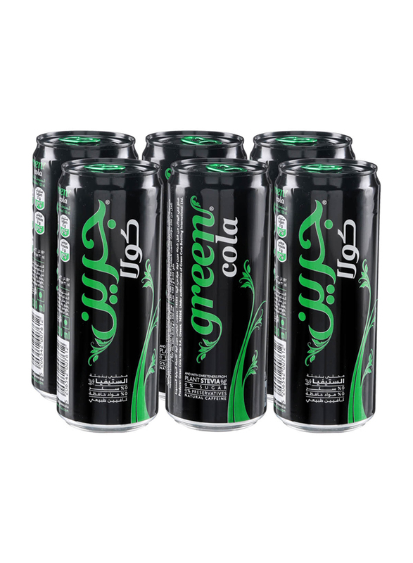 Green Cola Sugar Free Cola Flavor Carbonated Drink with Sweeteners & Natural Caffeine, 6 x 330ml