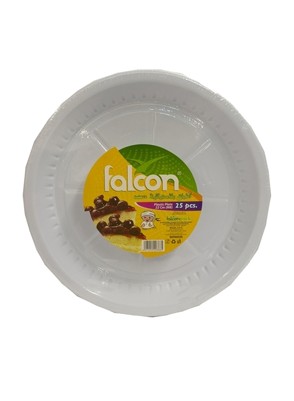 Falcon 22cm 25-Pieces M8 Plastic Round Plate, White