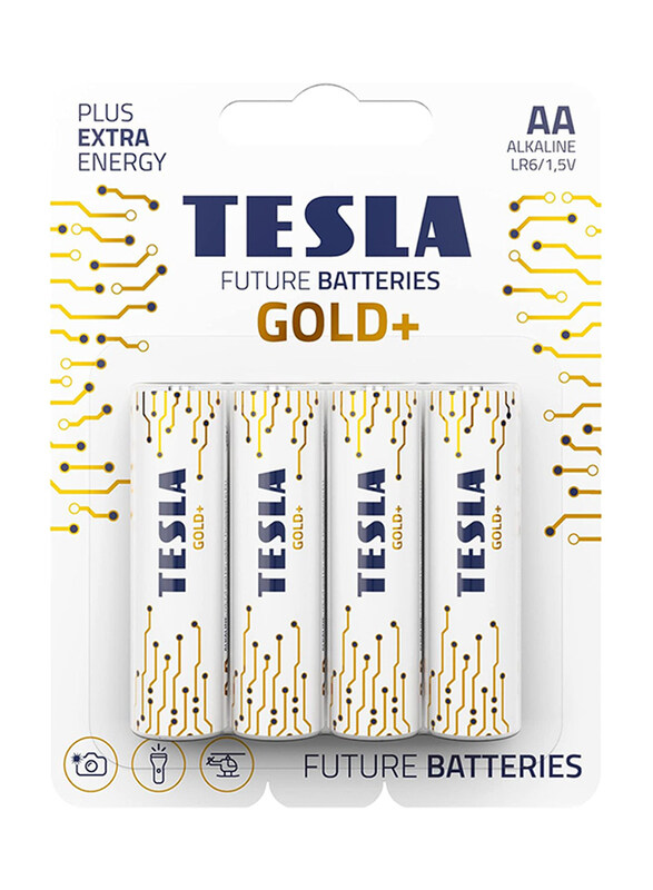 

Tesla Gold+ AA 1.5V Alkaline Batteries, 4 Pieces, White