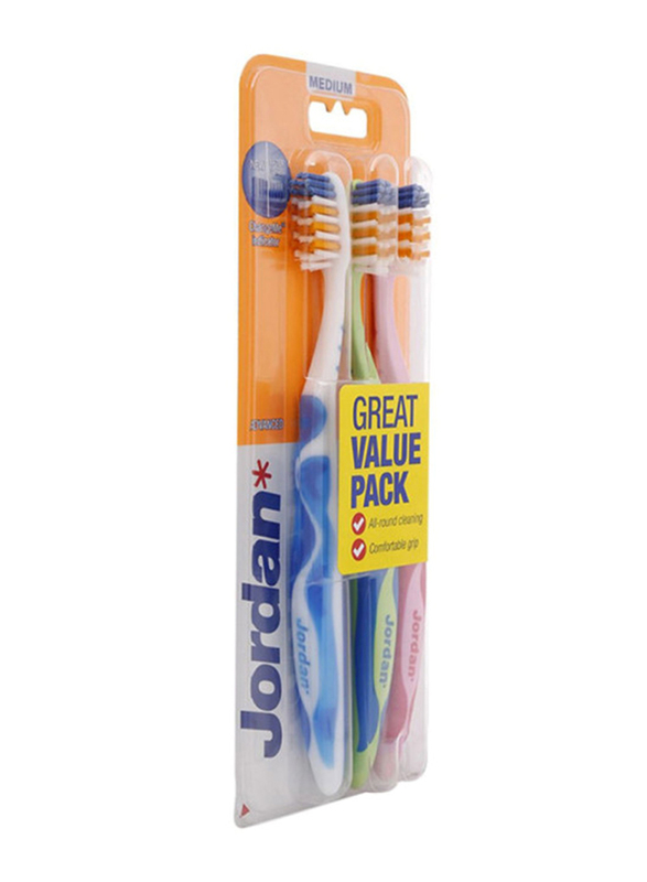 Jordan Classic Medium Toothbrush, Multicolour, 3 Pieces