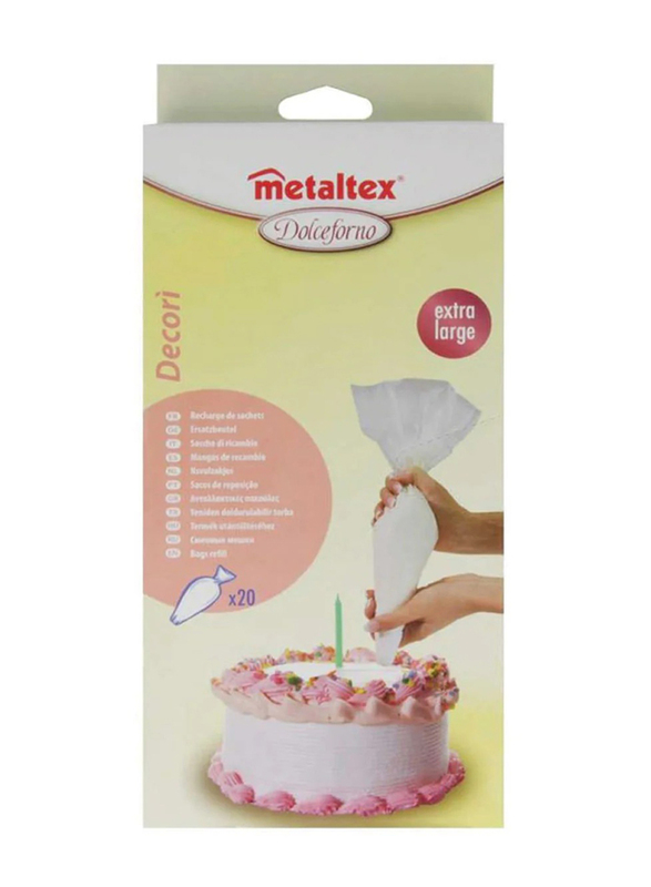 

Metaltex 20-Piece Plastic Cake Decorating Refill Disposable Bags, Clear