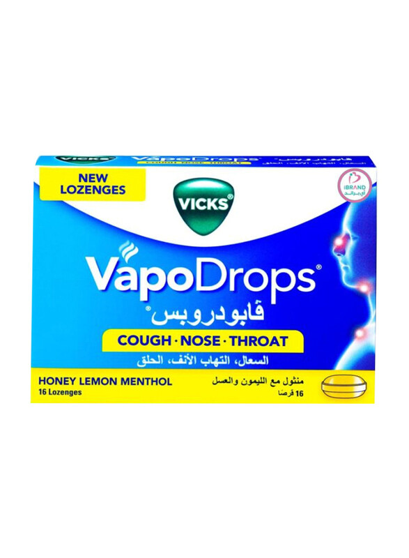 

Vicks Vapo Drops Lozenges Honey & Lemon Flavor for Cough, Blocked Nose & Sore Throat, 16 Lozenge