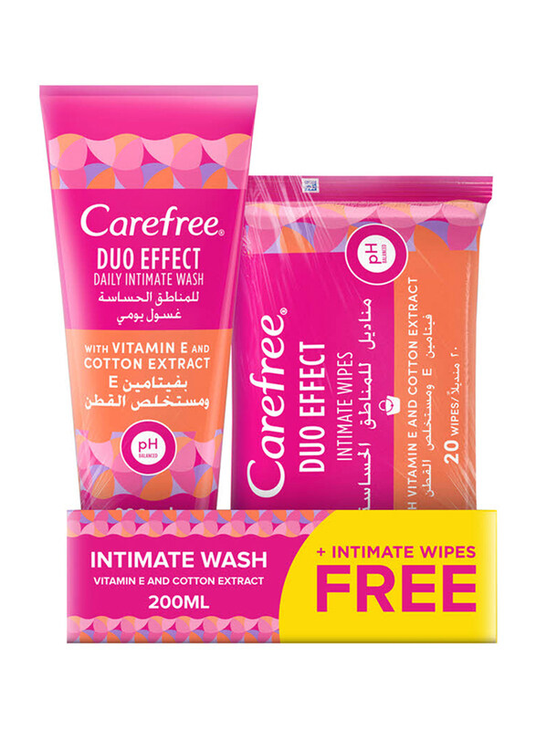 

Carefree Duo Effect Vitamin-E & Cotton Extract Daily Intimate Wash with Intimate Wipes, 2 Pieces