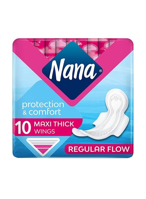 

Nana Protection & Comfort Regular Flow Maxi Thick Sanitary Pads, 10 Pads