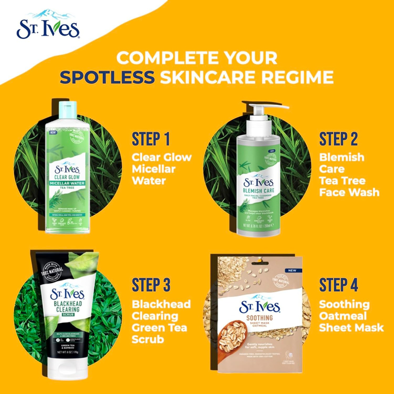 St. Ives Blackhead Clearing Green Tea & Bamboo 3-in-1 Face Scrub with 100% Natural Exfoliants & Salicylic Acid, 170gm