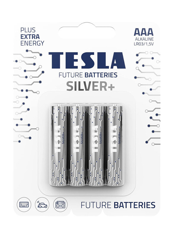 

Tesla Silver+ AAA 1.5V Alkaline Batteries, 4 Pieces, Silver