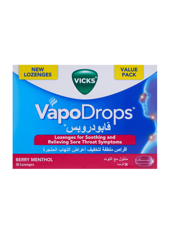 

Vicks Vapo Drops Lozenges Berry & Menthol Flavor for Cough, Blocked Nose & Sore Throat, 36 Lozenge