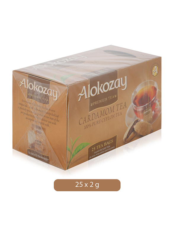 Alokozay Premium Cardamom Ceylon Black Tea, 25 Tea Bags x 2g
