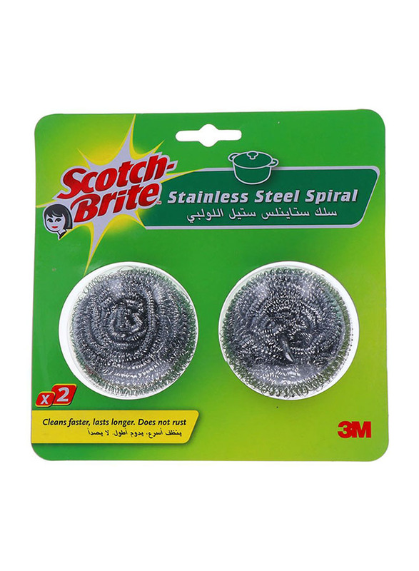 Scotch Brite 3M Met Stainless Steel Spiral Ball, Silver, 2 Pieces
