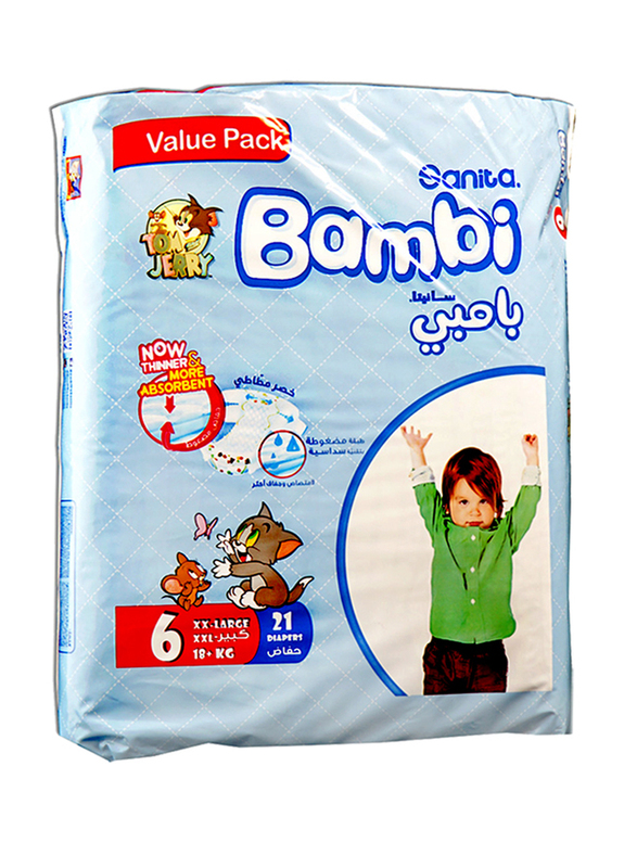 Sanita Bamabi Diapers, Size 6, XX-Large, 18+ kg, Value Pack, 21 Count