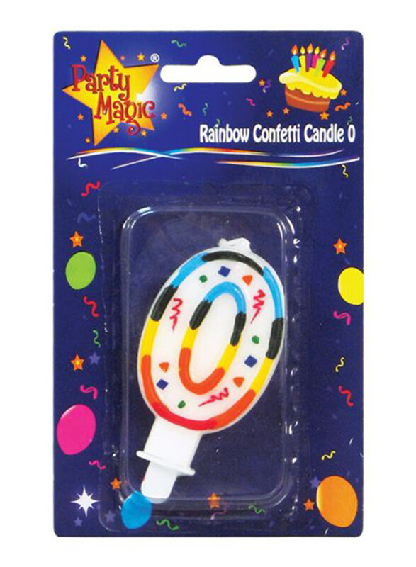 

Party Magic Rainbow 0 Numerical Candle with Holder, Multicolour