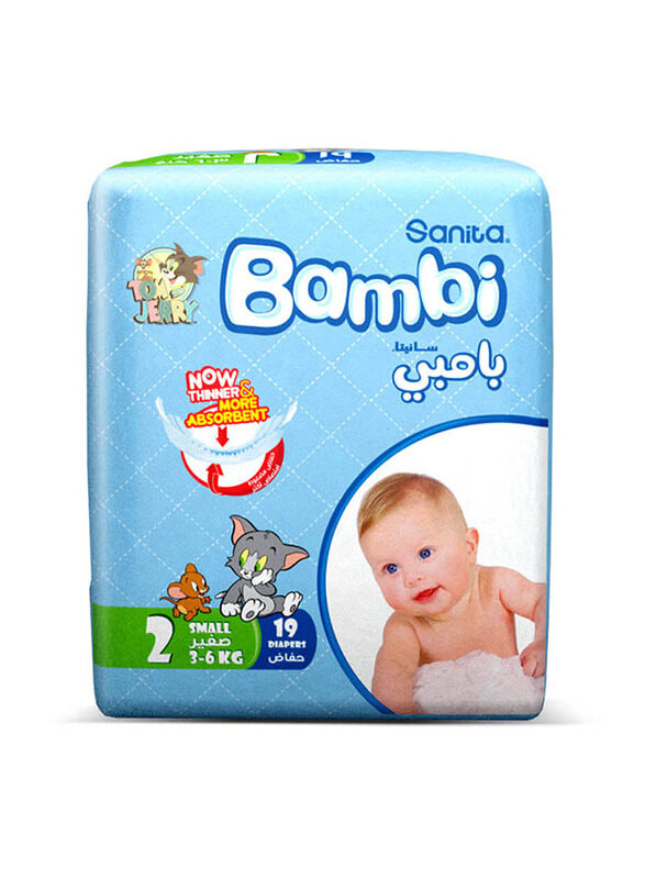 

Sanita Bambi Baby Diapers, Size 2, Small, 3-6 Kg, 19 Counts