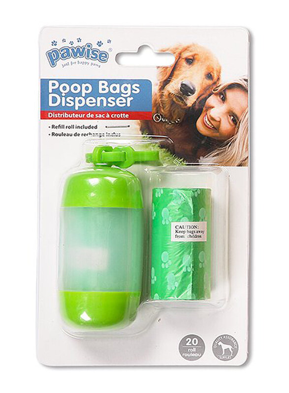 

Pawise Dog Poop Bags Dispenser with Refill, 20 Bags, Green
