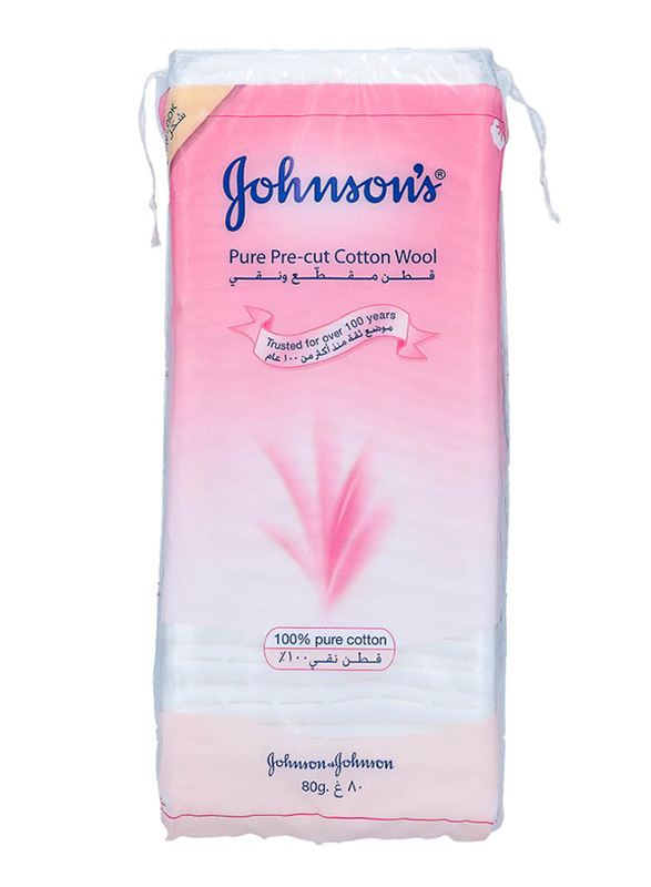 Johnson & Johnson 80gm Pure Pre-Cut Cotton Wool for Babies, White
