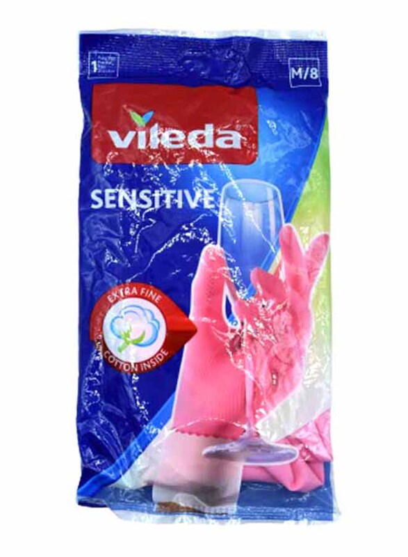 Vileda Sensitive Reusable Glove, Pink, Medium
