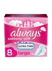 Always Cotton Soft Large Ultra Thin Pads with Wings, 8 Pieces