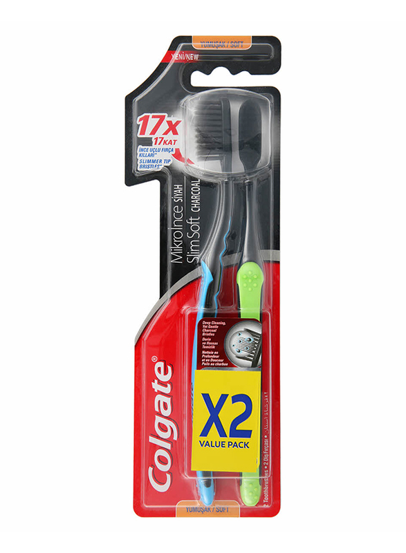 Colgate Slim Extra Soft Charcoal Toothbrush, 2 Pieces