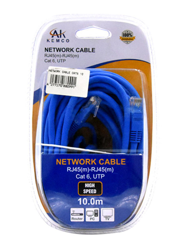 AK Kemco 10 Meter Cat 6 Network Cable, Blue
