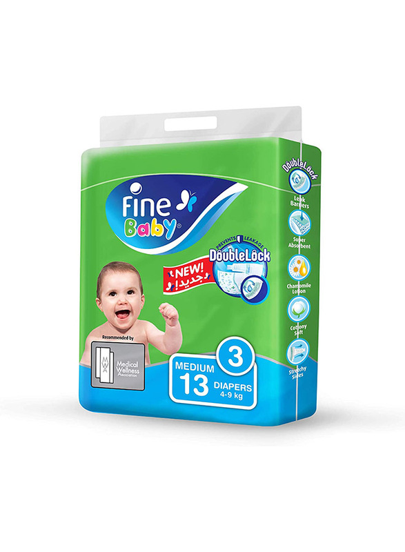 Fine Baby New Double Lock Diapers, Size 3, Medium, 4-9 Kg, 13 Counts