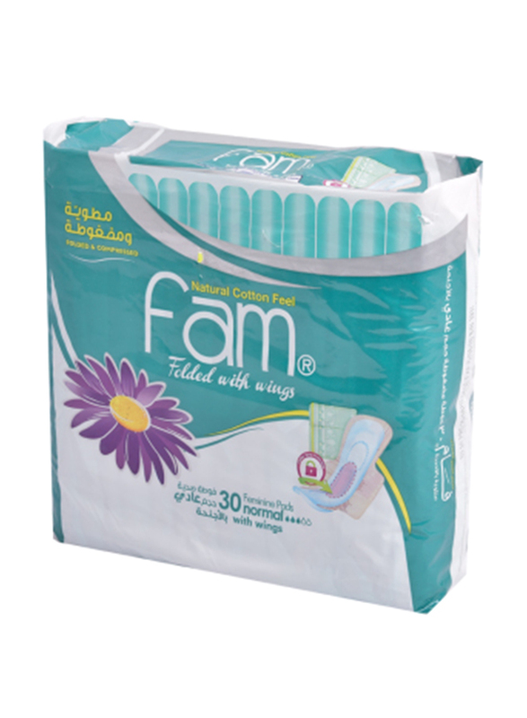 Fam Tri Fold Sanitary Pads with Wings, Normal, 30 Pads