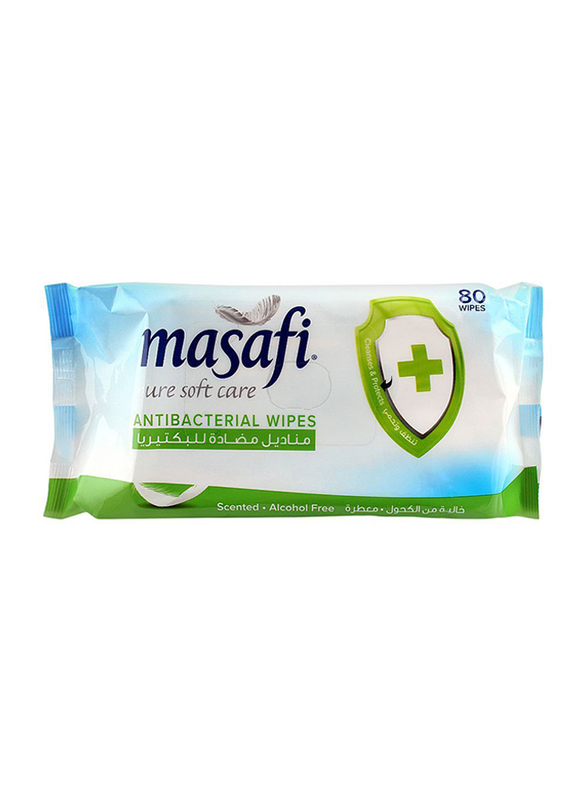 Masafi Anti Bacterial Alcohol Free Scented Wipes, 80 Pieces