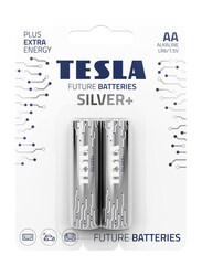 Tesla Silver+ AA 1.5V Alkaline Batteries, 2 Pieces, Silver