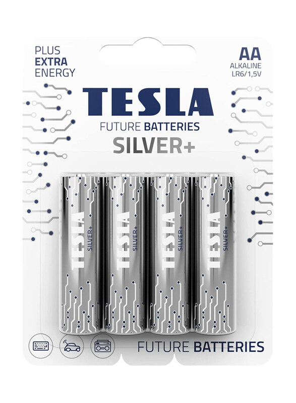 

Tesla Silver+ AA 1.5V Alkaline Batteries, 4 Pieces, Silver